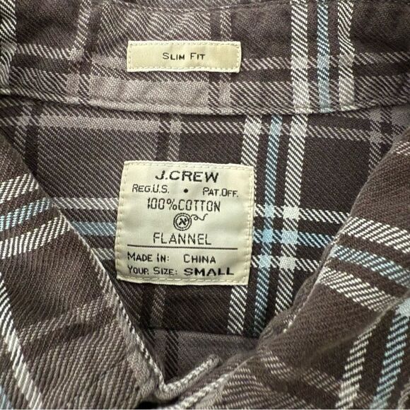 J Crew Flannel Shirt Mens Sz S Gray Plaid Slim Fit Button Up 100% Cotton Outdoor - Picture 6 of 9